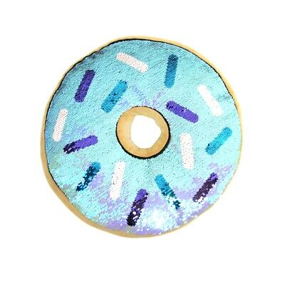 Blue Pink Sprinkle Donut Reversible Sequin Plush Throw Pillow Decorative Cushion - Fresh Stock Dated December 2025