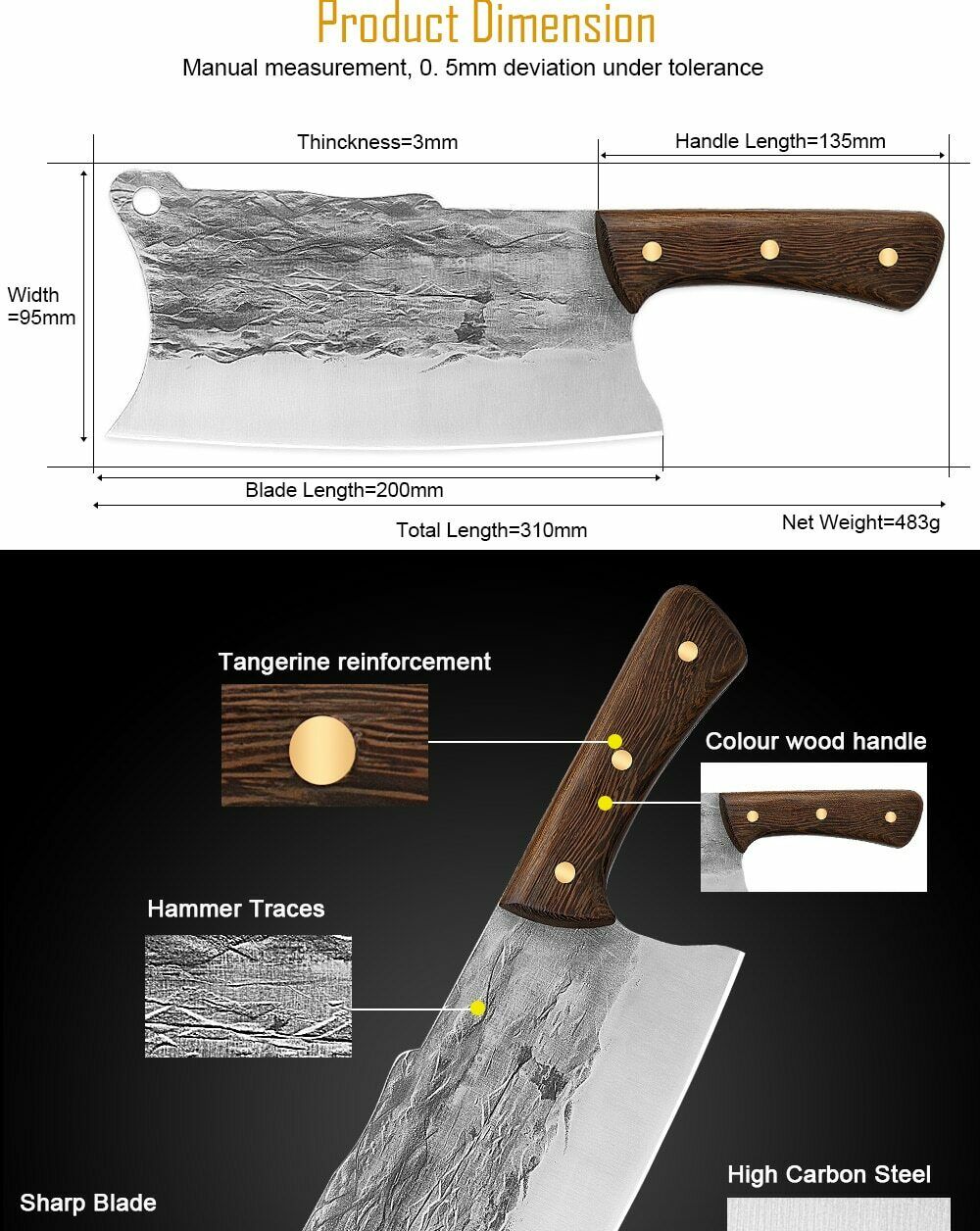 Handmade Forged Kitchen Knife Butcher Meat Cleaver Chef Knife High Carbon Steel - Fresh Stock Dated December 2025