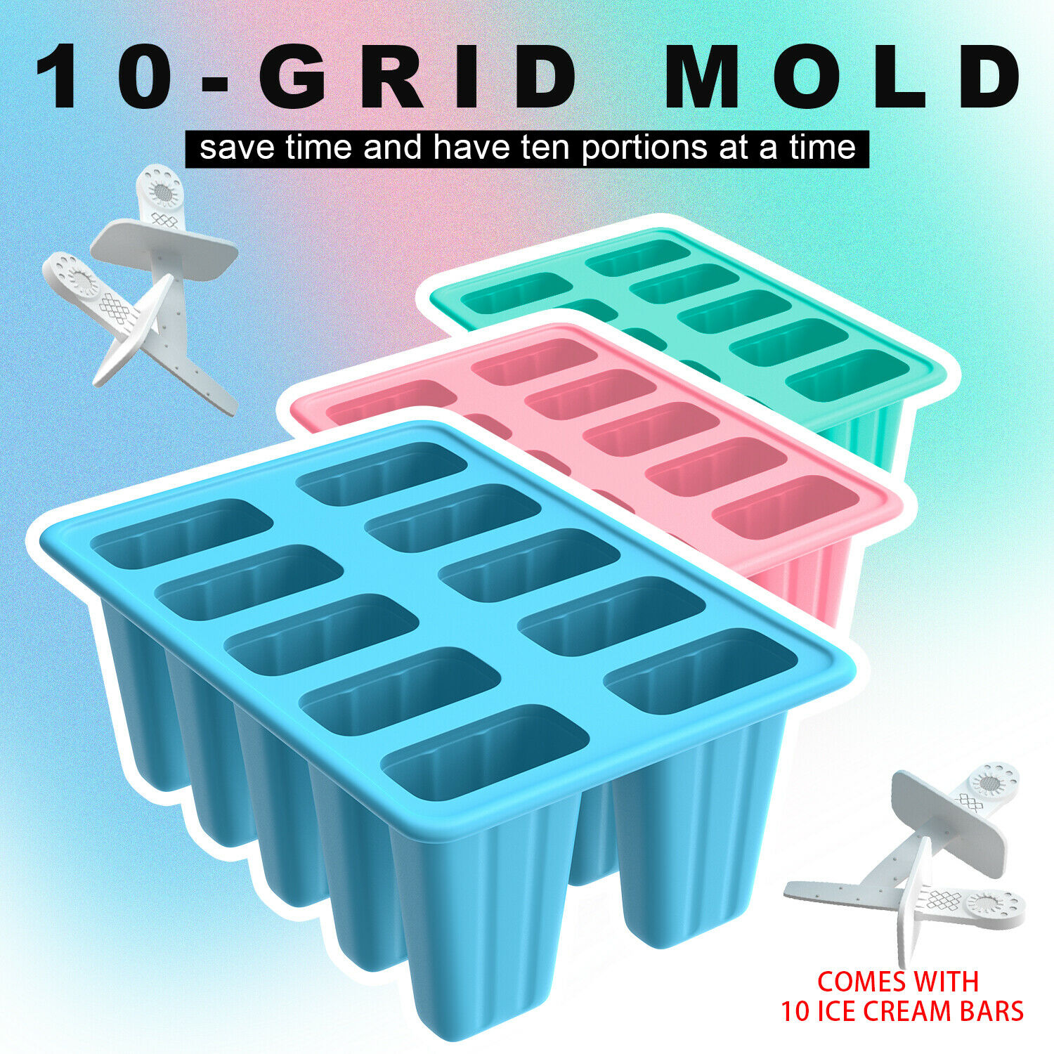 10-Grid Freezer Ice Pop Maker Mold Popsicle Dessert Ice Cream Frozen Pops Treats - Fresh Stock Dated February 2026