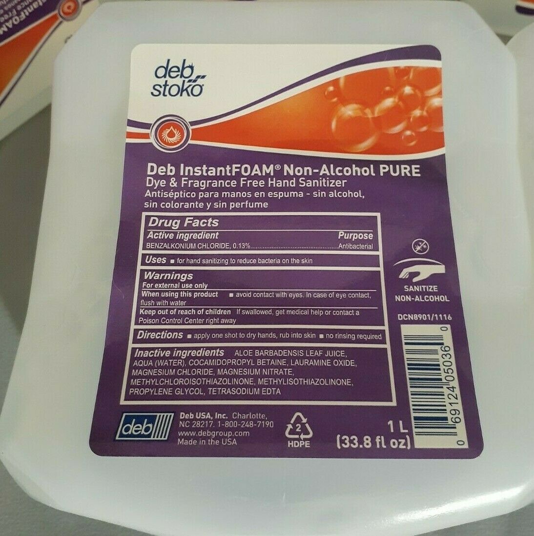 Deb Stoko InstantFoam Non-Alchol Pure Dye and Fragrance Free Hand Sanitizer. - Fresh Stock Dated February 2026