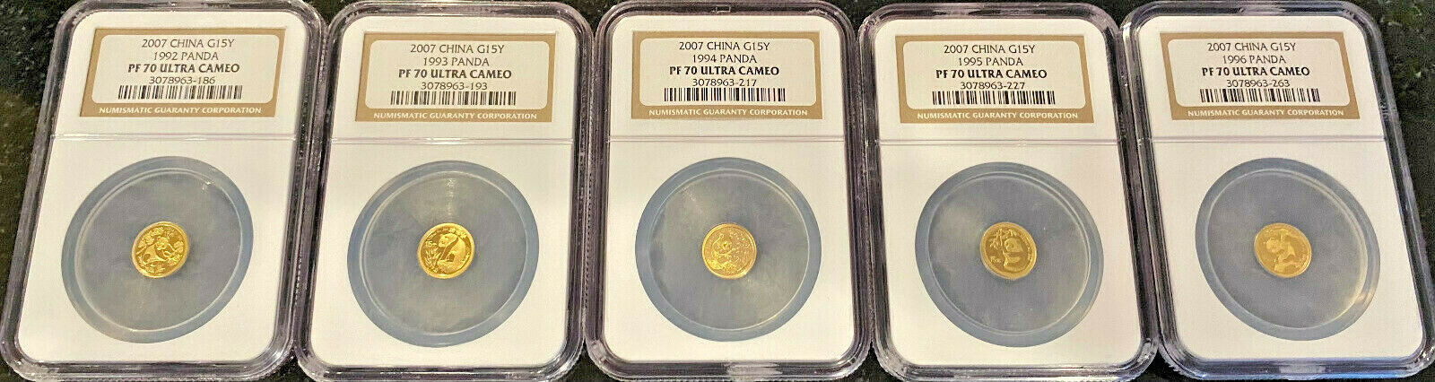 1982-2007 GOLD PANDA 25th Anniversary 15 Yuan 25 COINS Set NGC PR 70 Ultra Cameo - Fresh Stock Dated February 2026
