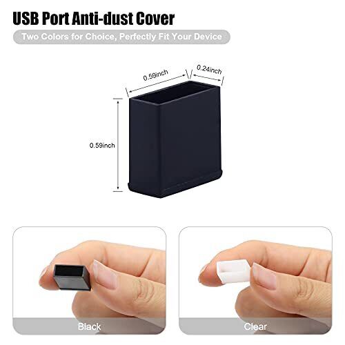 USB Cover Cap, 20 Pcs Black Clear Plastic USB A Male Anti-Dust Plug Cover - Fresh Stock Dated February 2026