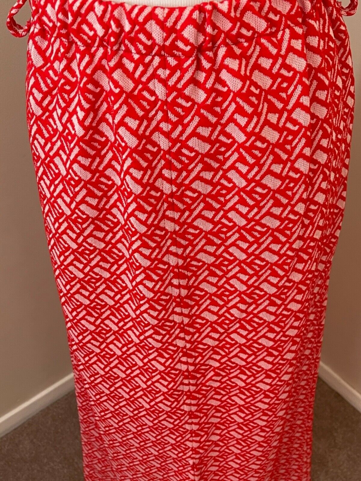 Vintage 1970’s Red White Double Knit Maxi Skirt - Fresh Stock Dated March 2026
