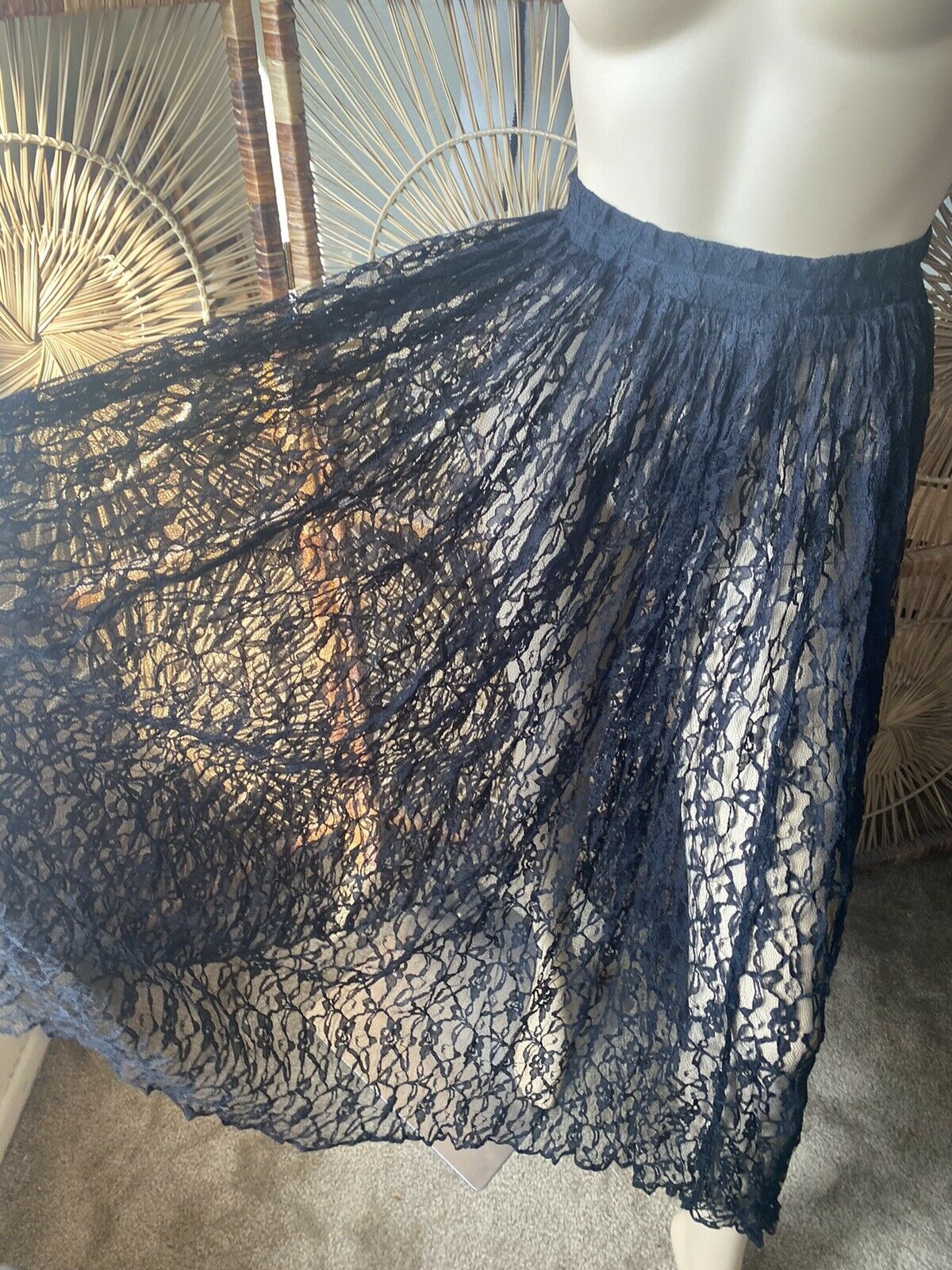 Vintage 90s Black Lace Skirt Goth Stevie Knicks Hippie Boho Skirt Judy Knapp CA - Fresh Stock Dated March 2026