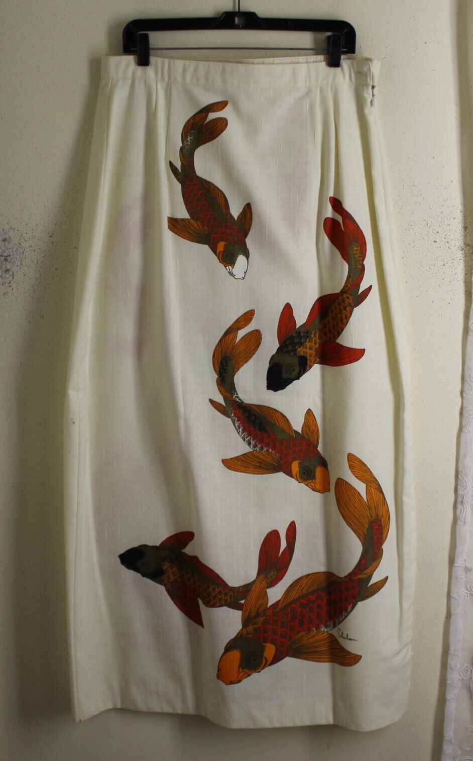 Alfred Shaheen Runs XL 14 16 Art-to-Wear Hawaii Vintage Koi Japanese Fish Skirt - Fresh Stock Dated March 2026