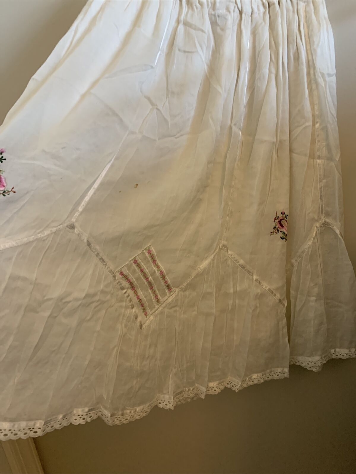 Vintage cottage core skirt, ivory embroidered, Large, Midi - Fresh Stock Dated March 2026