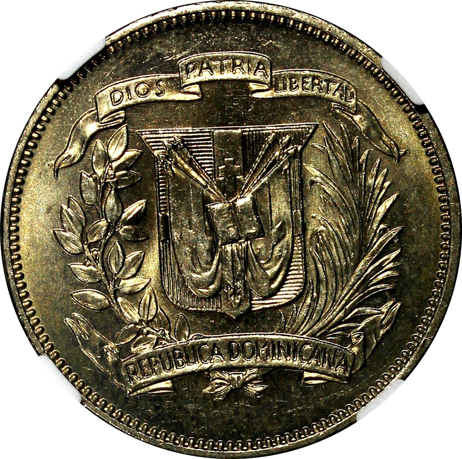 DOMINICAN REPUBLIC 1972 25 Centavos NGC MS65+ PLUS Mintage-800,000 KM# 20a.1 (3) - Fresh Stock Dated February 2026