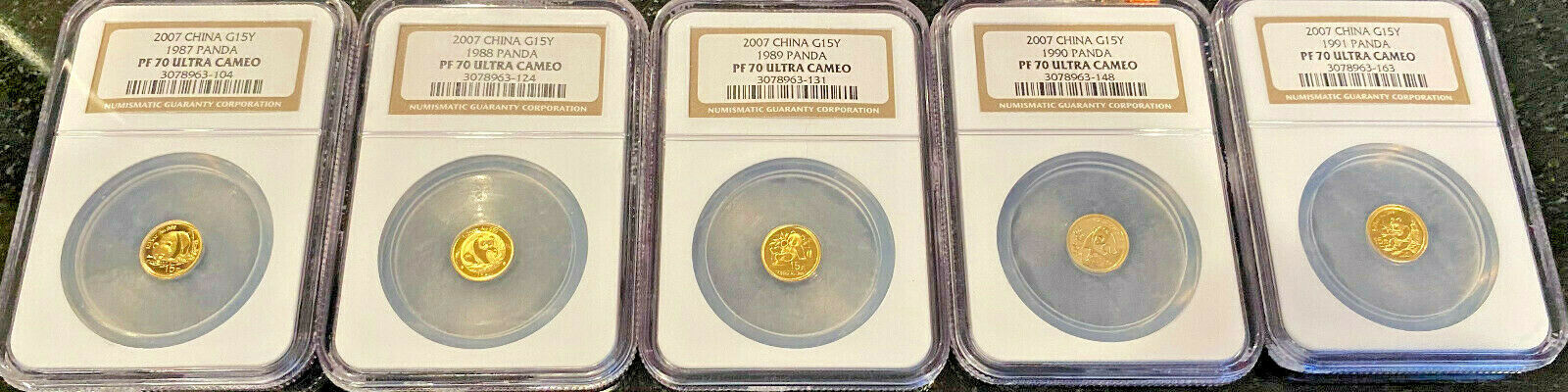 1982-2007 GOLD PANDA 25th Anniversary 15 Yuan 25 COINS Set NGC PR 70 Ultra Cameo - Fresh Stock Dated February 2026