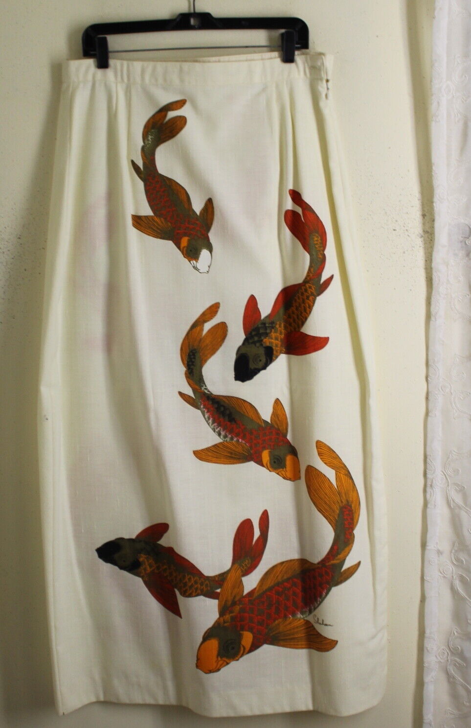 Alfred Shaheen Runs XL 14 16 Art-to-Wear Hawaii Vintage Koi Japanese Fish Skirt - Fresh Stock Dated March 2026