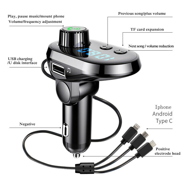 In Car Bluetooth FM Transmitter Radio Wireless Adapter USB Charger One for Three - Fresh Stock Dated December 2025