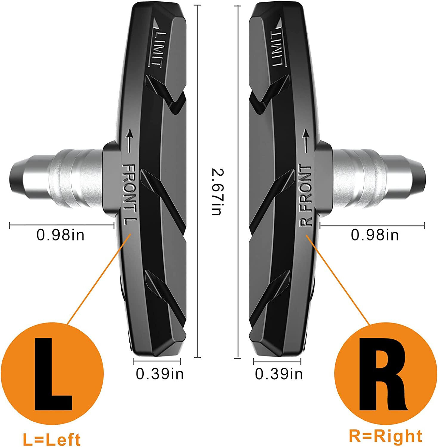 Brake Pads Set 4 Pairs Road Mountain Bike V-Brake Block Shoes 70mm Hex Nut Shims - Fresh Stock Dated February 2026