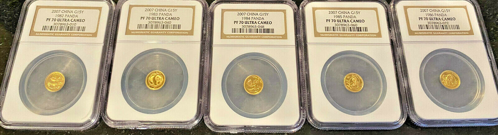1982-2007 GOLD PANDA 25th Anniversary 15 Yuan 25 COINS Set NGC PR 70 Ultra Cameo - Fresh Stock Dated February 2026