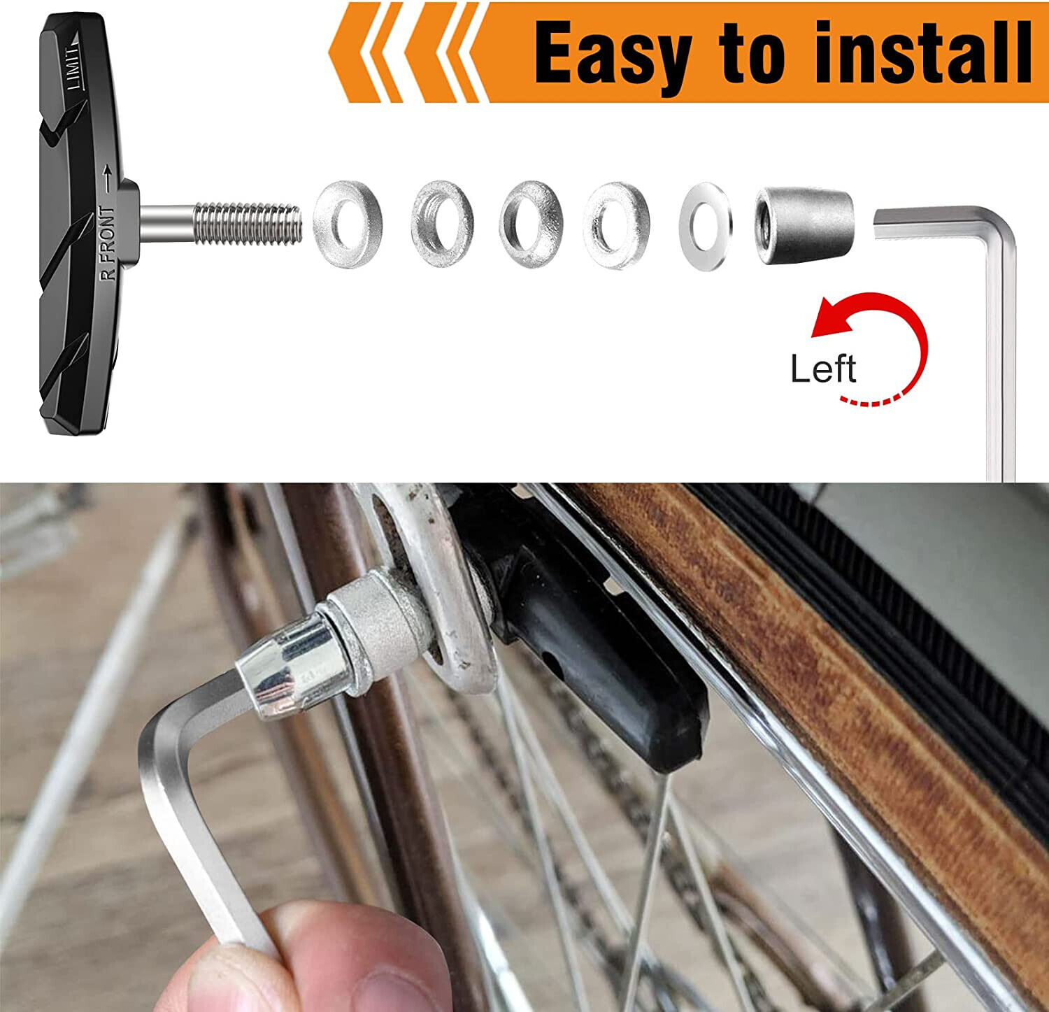 Brake Pads Set 4 Pairs Road Mountain Bike V-Brake Block Shoes 70mm Hex Nut Shims - Fresh Stock Dated February 2026