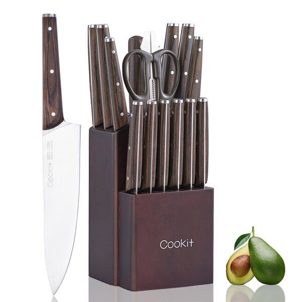 15-Piece Knife Set Kitchen Bread Knife Set with Block German Stainless Steel US - Fresh Stock Dated February 2026
