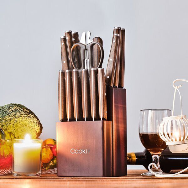 15-Piece Knife Set Kitchen Bread Knife Set with Block German Stainless Steel US - Fresh Stock Dated February 2026