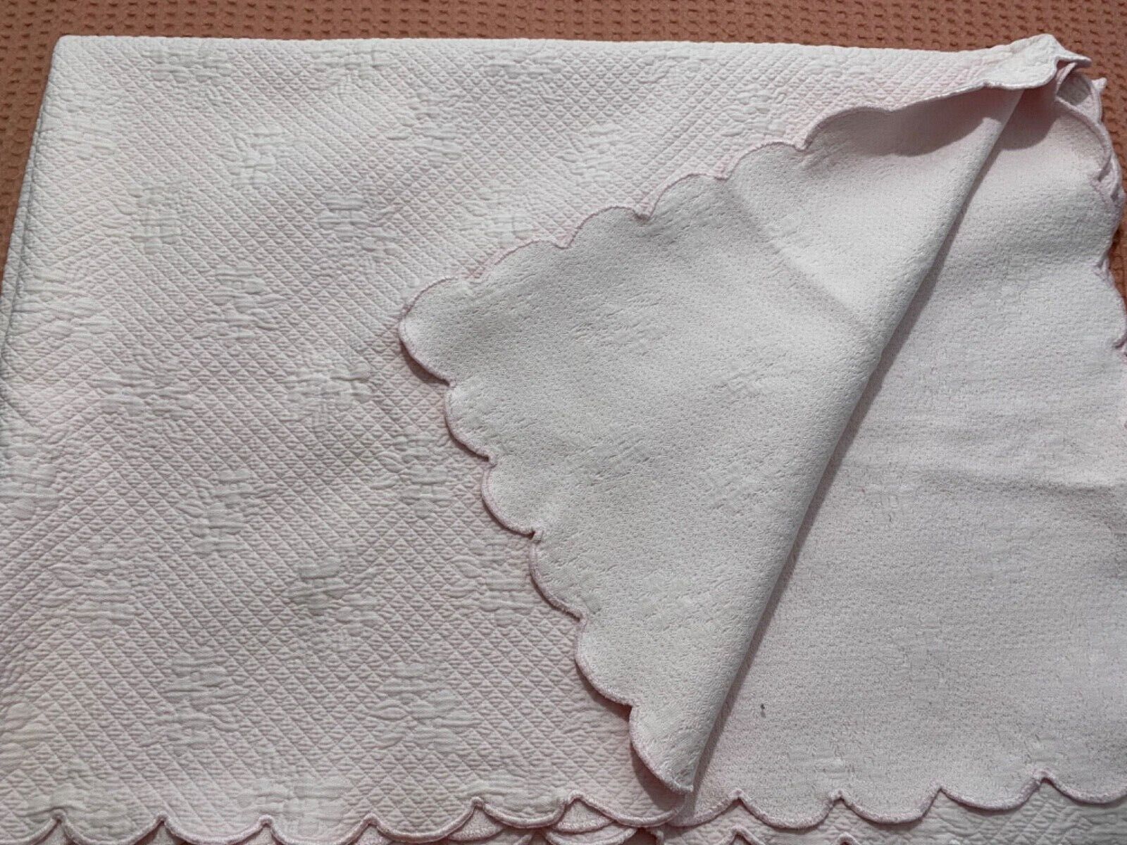 Pottery Barn Kids Coverlet Quilt Light Pink Matelassé Floral Scalloped Edge TWIN - Fresh Stock Dated February 2026