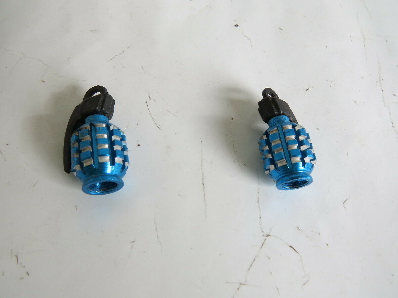 BLUE GRENADE DECORATIVE  VALVE CAPS CRUISER SCHWINN BICYCLE CUSTOM ACCESSORY - Fresh Stock Dated December 2025