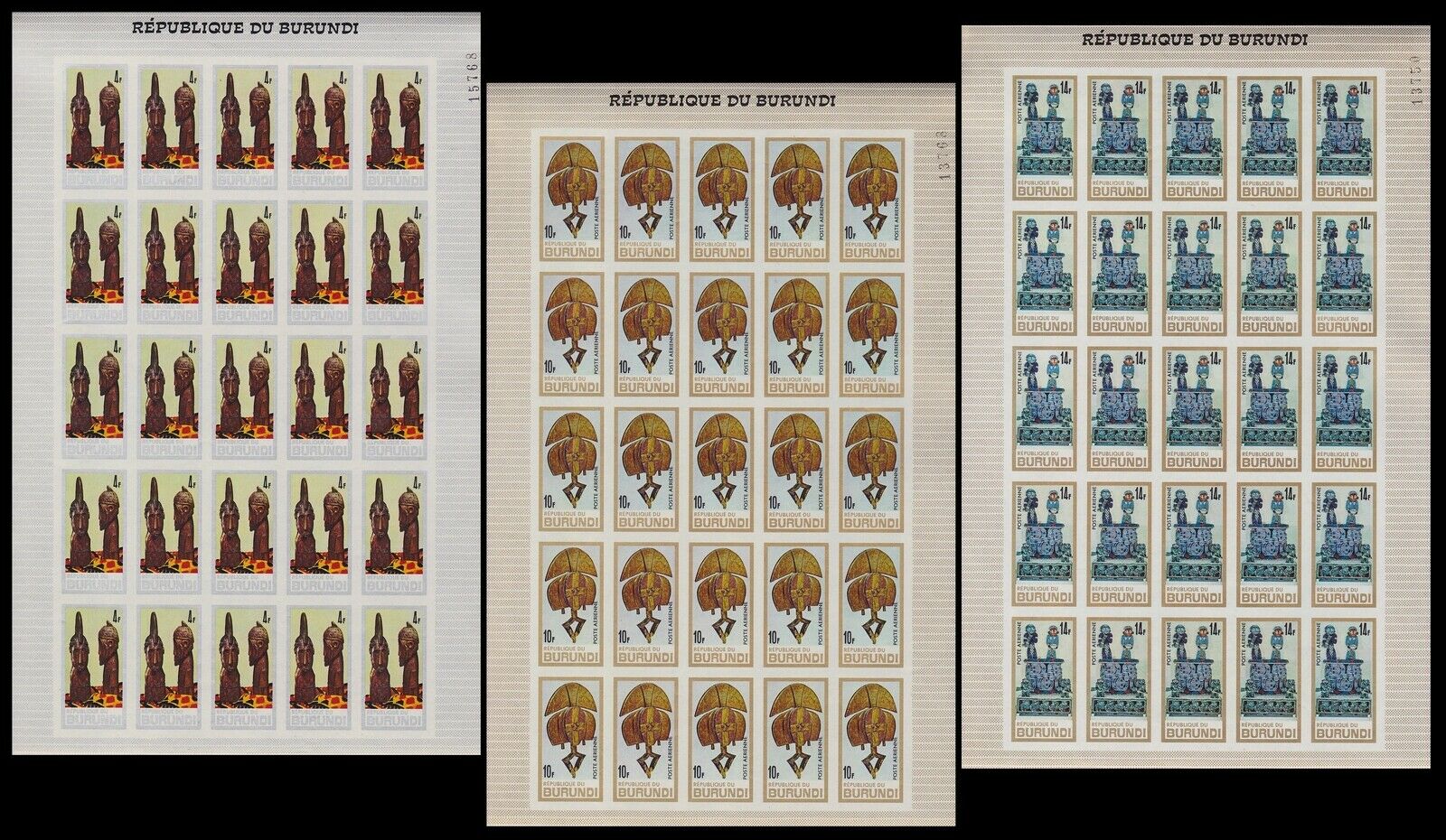 Burundi 1967 African Art Stamp set - MNH Imperforate Full Sheets...........A5632 - Fresh Stock Dated December 2025