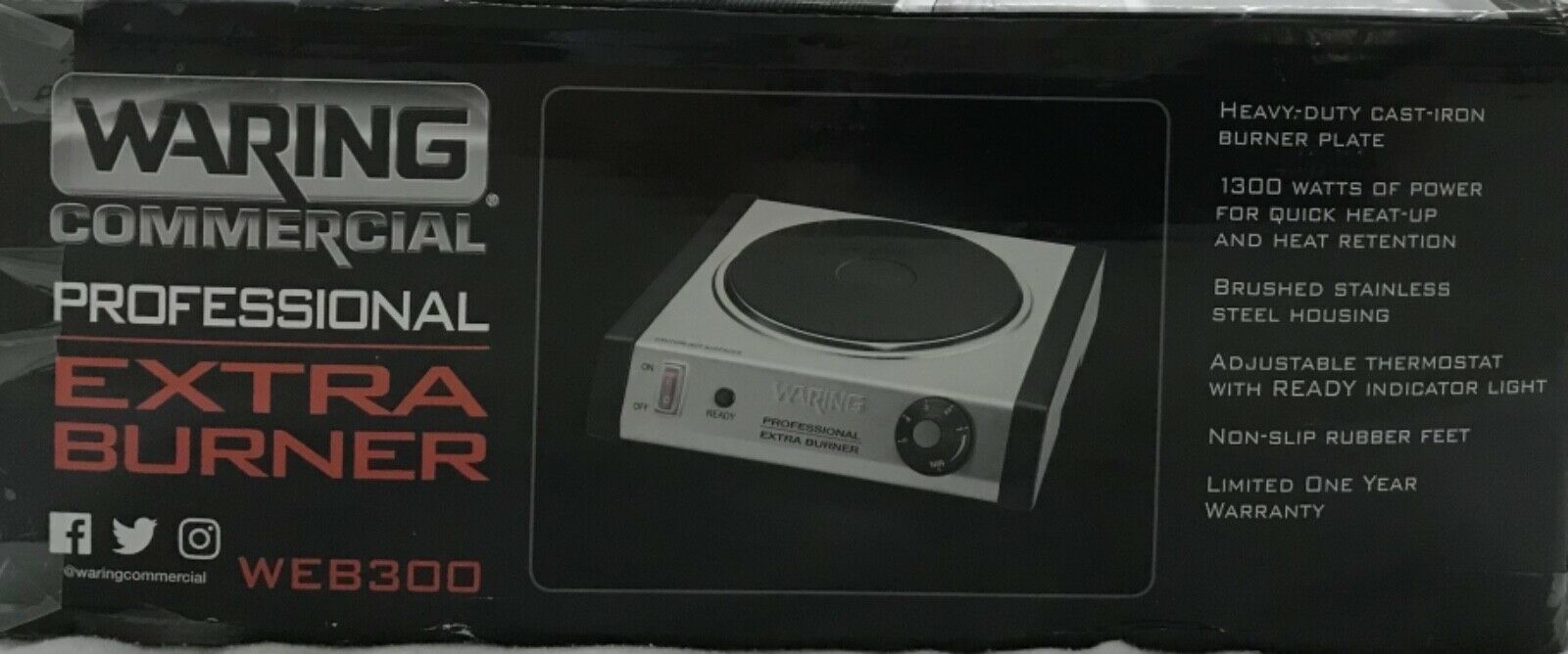 Waring Commercial Professional extra burner/hot plate Web300 single element. - Fresh Stock Dated February 2026
