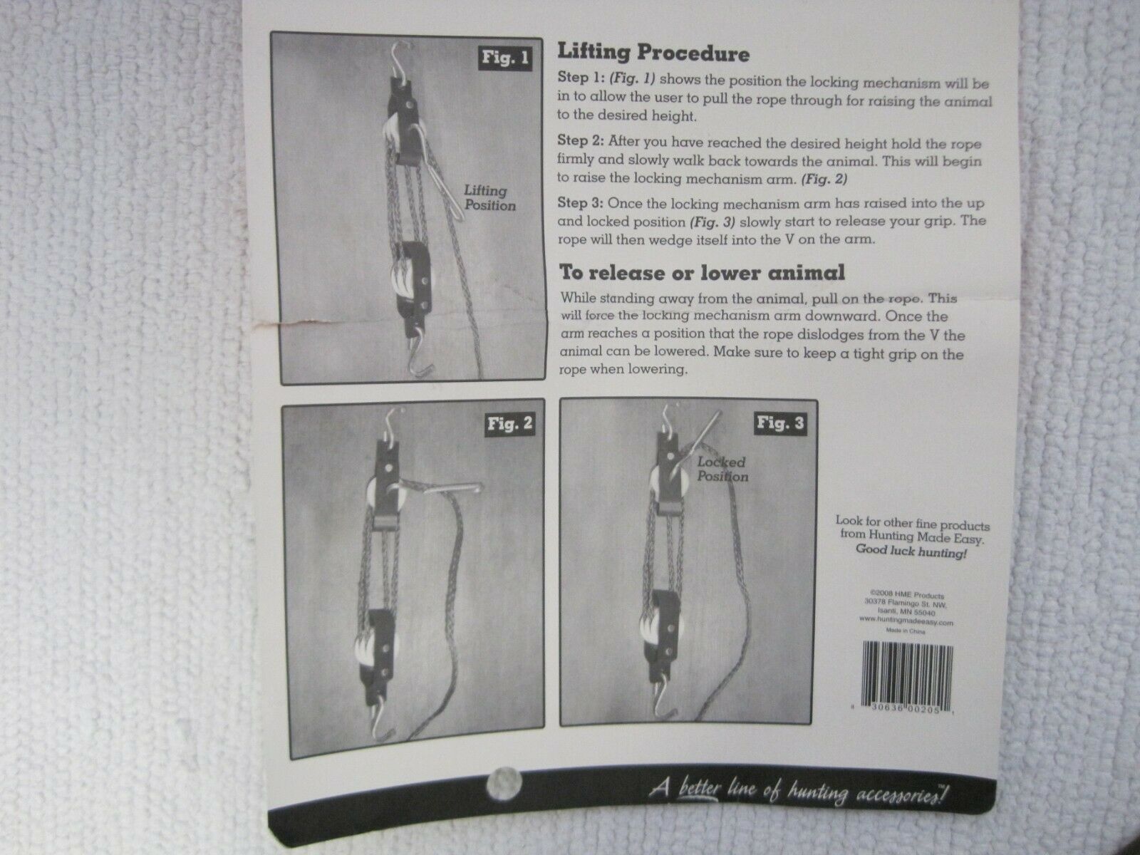HME Products Pro Series 4:1 Deer Hanging 500lb Pulley System & Gambrel w/Instr. - Fresh Stock Dated December 2025