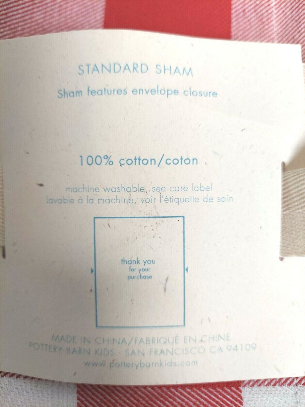 NEW Pottery Barn Kids Red White Plaid Pillow Sham Envelope Closure 100% Cotton - Fresh Stock Dated February 2026