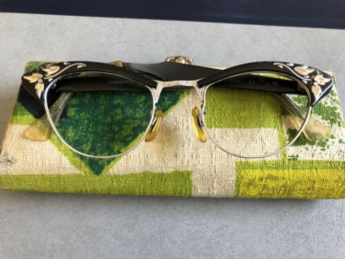 Vintage 1950’s Cat eye Glasses Aluminum Engraved Frame/case Vintage Chartreuse. - Fresh Stock Dated February 2026