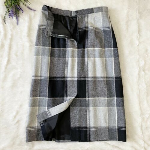 Prestige Of Boston Vintage Plaid Wool Pencil Skirt Black & Gray Size 14 Classic - Fresh Stock Dated March 2026