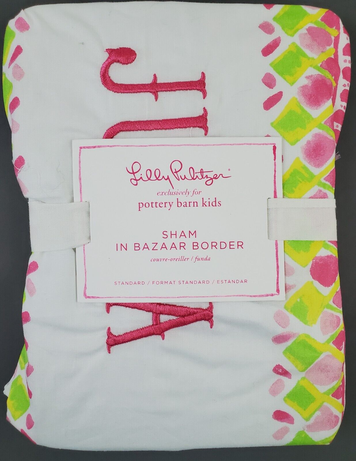 Pottery Barn Kids Lilly Pulitzer Bazzar Pillow Sham Personalized Julia New - Fresh Stock Dated February 2026