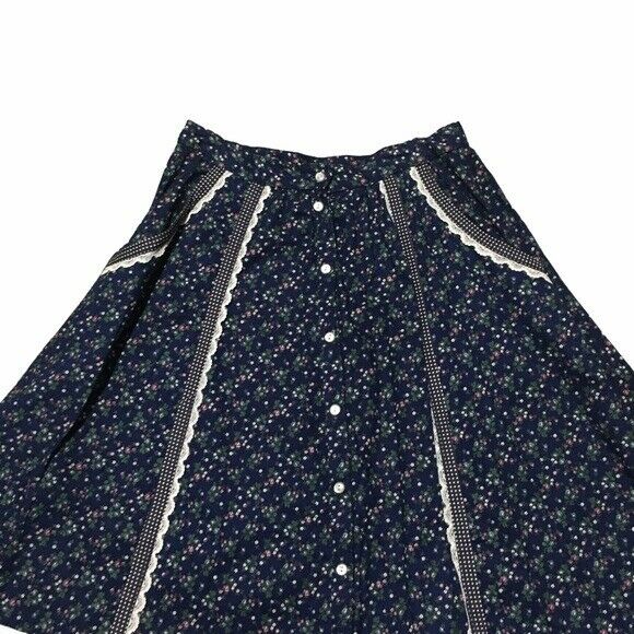 Jessica’s Gunnie’s Gunne Sax Vtg. Skirt Sz 24 in XS Blue/Multi Buttons Lace - Fresh Stock Dated February 2026