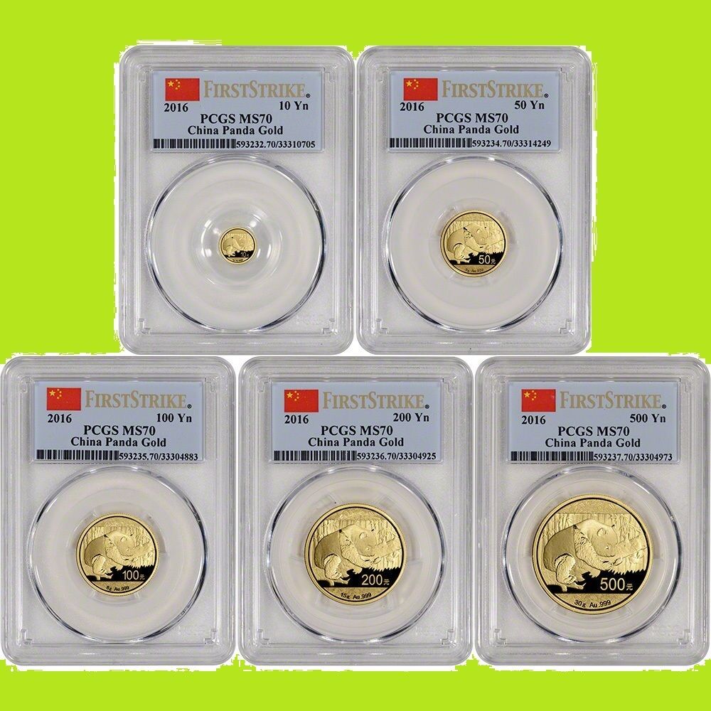 2016 CHINA ~ 3 OZ GOLD&SILVER PANDA 6 COINS SET ALL ARE PCGS MS 70 FIRST STRIKE - Fresh Stock Dated February 2026