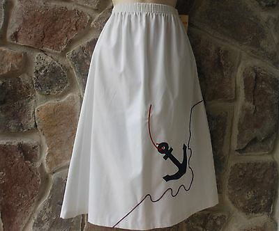 Vintage 70s Elastic High Waist Red White Blue Nautical Anchor Sailing Skirt Sm - Fresh Stock Dated February 2026