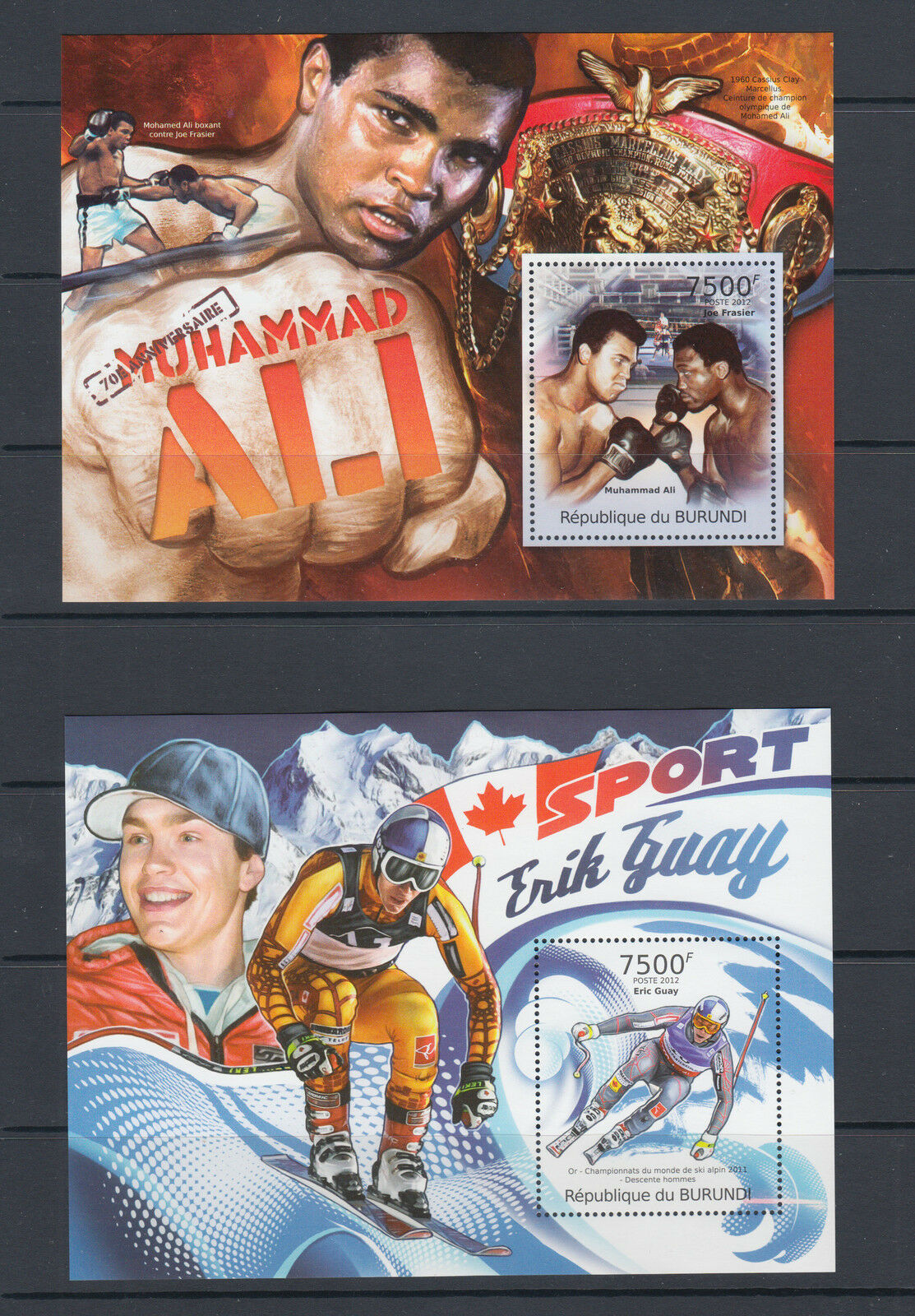 Burundi Sc 1021-1028 MNH. 2012 Famous Sport Personalities, complete set of 8 s/s - Fresh Stock Dated December 2025