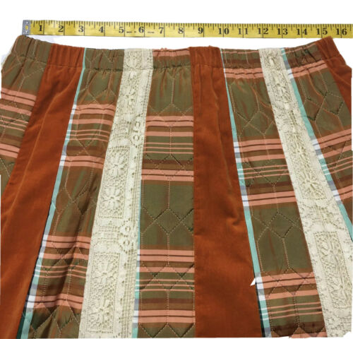Vintage Chessa Davis 70s Orange Velvet Quilted Nylon Plaid Lace Cottage Skirt - Fresh Stock Dated February 2026