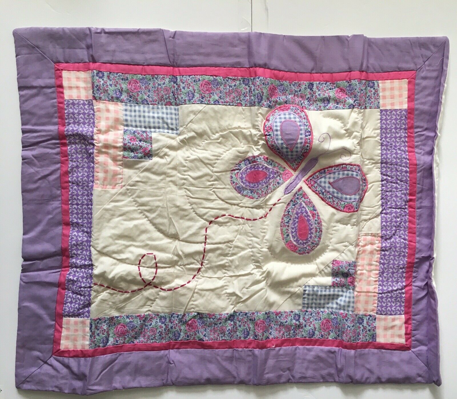 Butterfly Standard Pillow Sham Embroidered Detail Appliqué Design Lavender Multi - Fresh Stock Dated February 2026