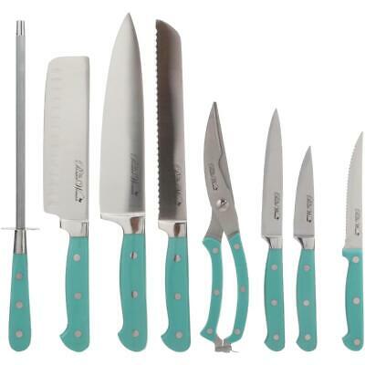 Rustic 14-Piece Forged Cutlery Knife Block Set, Turquoise Blue- FREE SHIPPING - Fresh Stock Dated December 2025