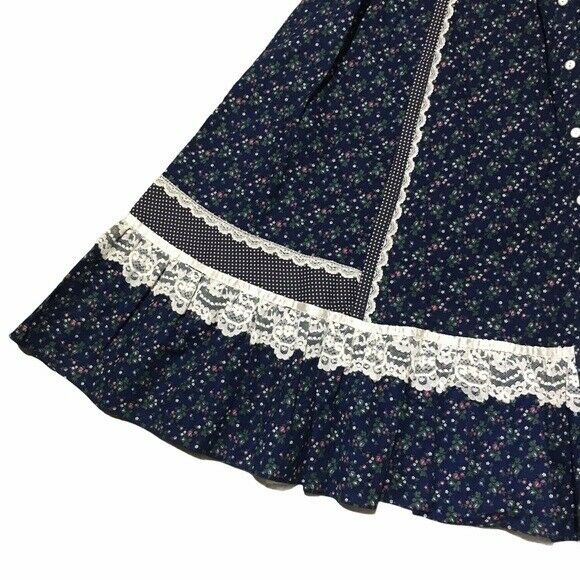 Jessica’s Gunnie’s Gunne Sax Vtg. Skirt Sz 24 in XS Blue/Multi Buttons Lace - Fresh Stock Dated February 2026