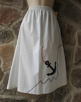 Vintage 70s Elastic High Waist Red White Blue Nautical Anchor Sailing Skirt Sm - Fresh Stock Dated February 2026