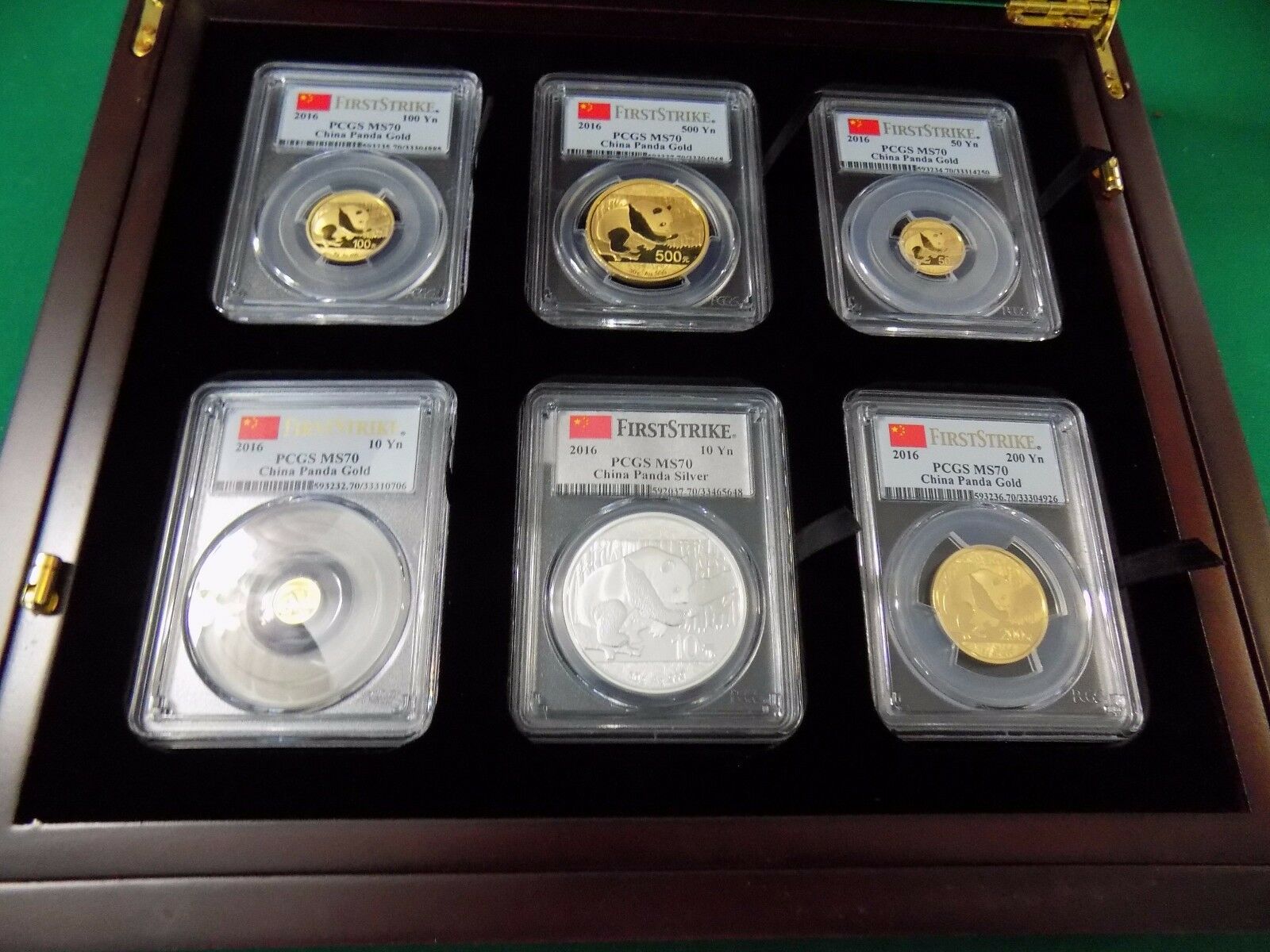 2016 CHINA ~ 3 OZ GOLD&SILVER PANDA 6 COINS SET ALL ARE PCGS MS 70 FIRST STRIKE - Fresh Stock Dated February 2026