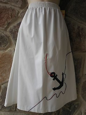 Vintage 70s Elastic High Waist Red White Blue Nautical Anchor Sailing Skirt Sm - Fresh Stock Dated February 2026