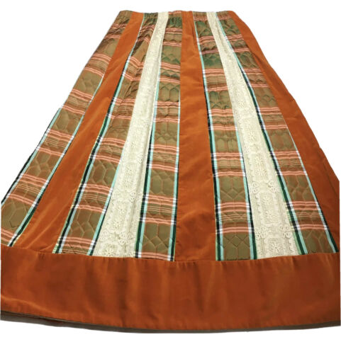 Vintage Chessa Davis 70s Orange Velvet Quilted Nylon Plaid Lace Cottage Skirt - Fresh Stock Dated February 2026