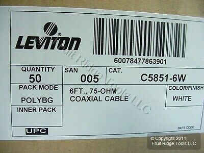 50 Leviton White 6' Coaxial Video Cables RG59 Plugs 75-Ohm F-Type Wire C5851-6W - Fresh Stock Dated December 2025
