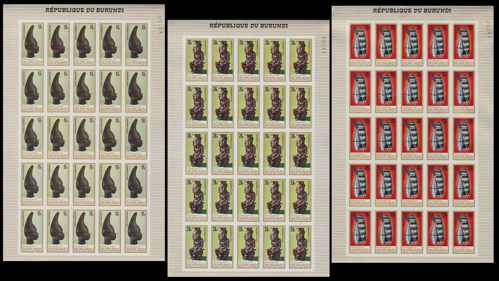 Burundi 1967 African Art Stamp set - MNH Imperforate Full Sheets...........A5632 - Fresh Stock Dated December 2025