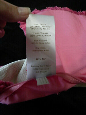 Pottery barn Teen Grain Sack Fringe 16X16 Sqr Pillow Cover Beige Pink Zip Close - Fresh Stock Dated December 2025