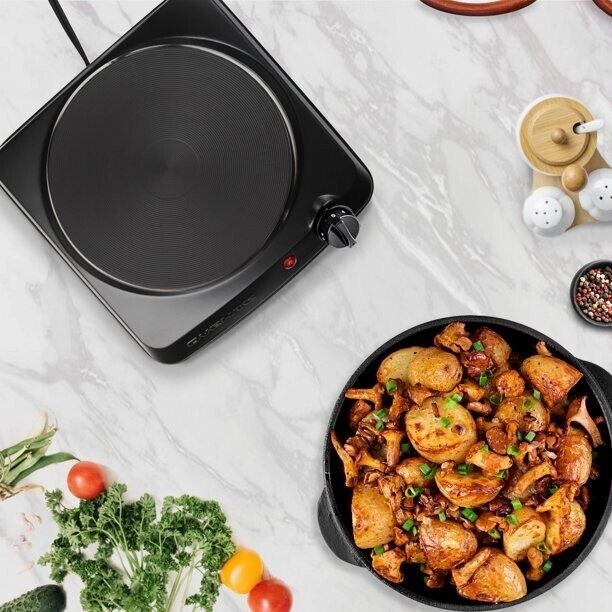 Ovente Electric Cast Iron Burner 7 Inch Single Hot Plate Compact Cooktop BGS101B - Fresh Stock Dated February 2026