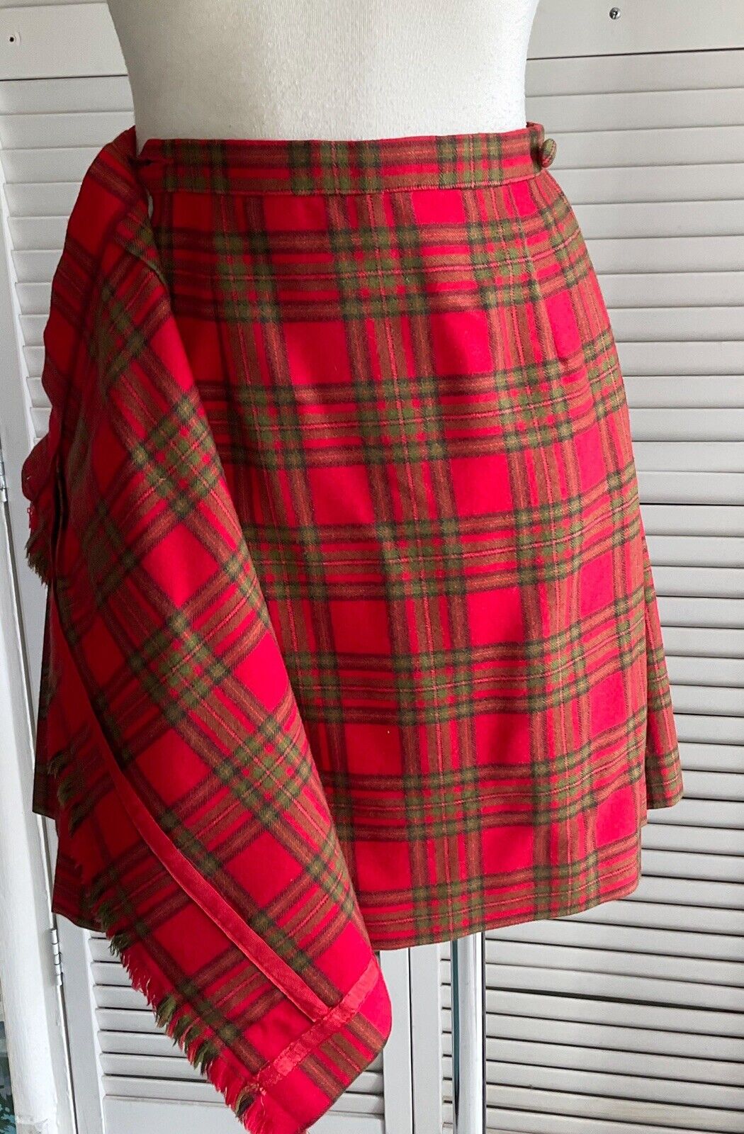 Vintage 60s Plaid skirt short kilt tartan green&red made in Canada  S/M - Fresh Stock Dated March 2026