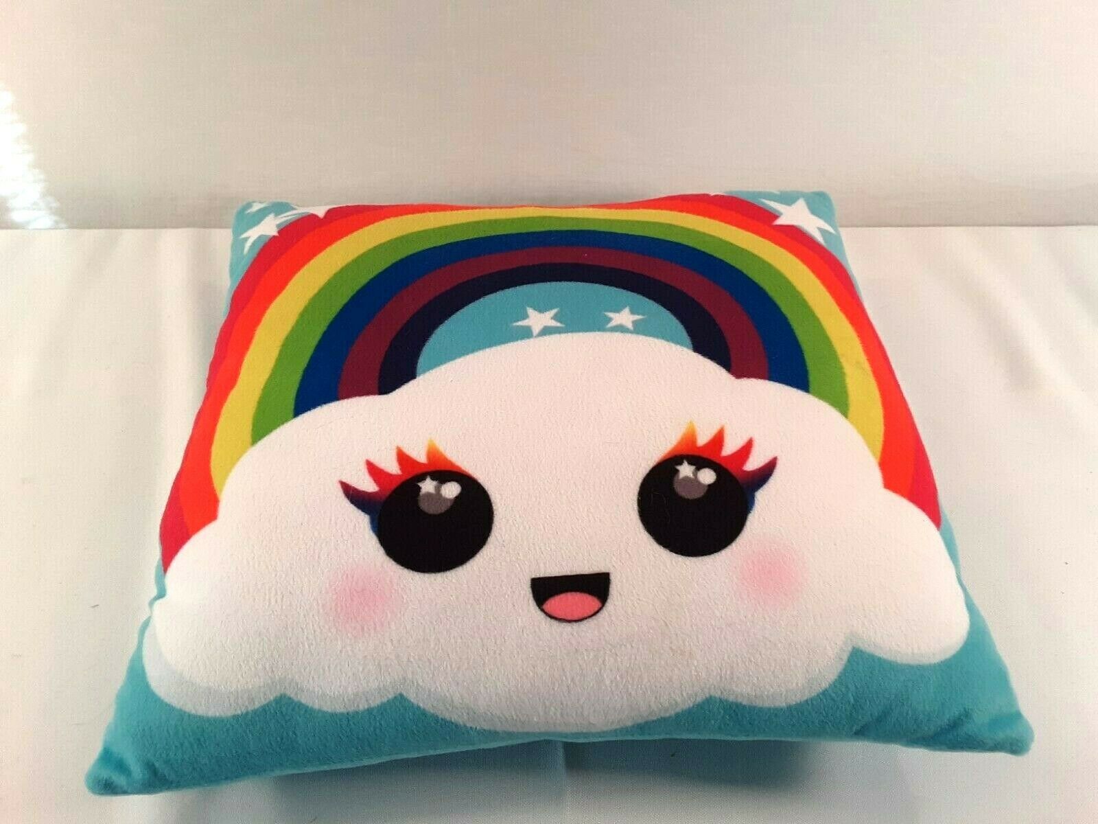 Kids Bright Plush Soft Fleece Rainbow and Cloud Pillow 12 x 13 inches Aqua - Fresh Stock Dated December 2025