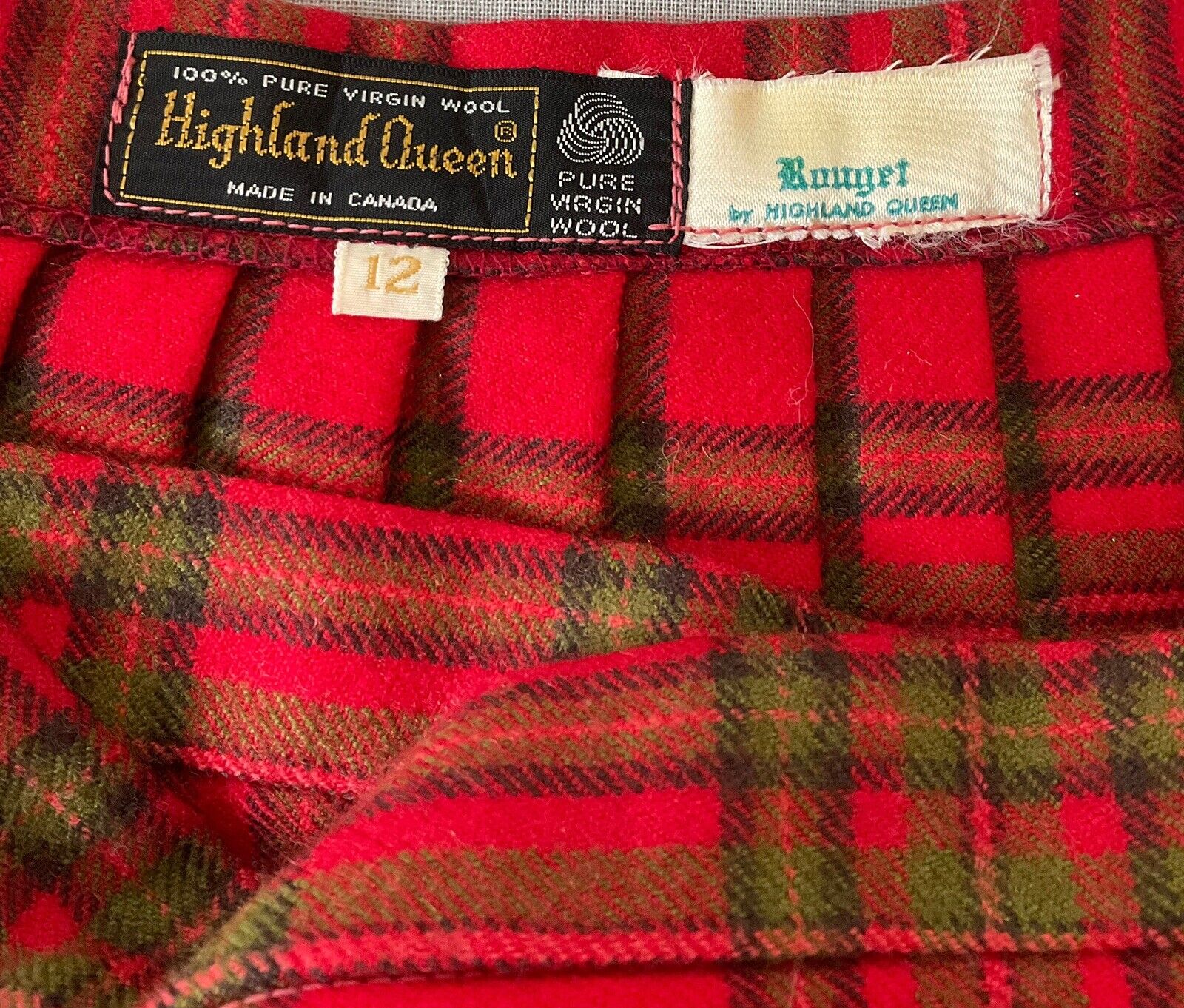 Vintage 60s Plaid skirt short kilt tartan green&red made in Canada  S/M - Fresh Stock Dated March 2026