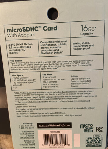 Keep Onn 16 GB MicroSDHC Card With Adapter Brand New 85mb/s - Fresh Stock Dated February 2026