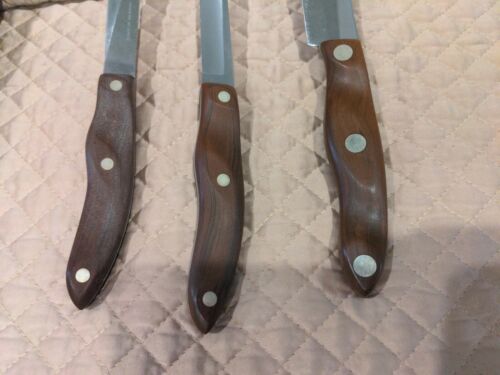 3 CUTCO Knives with Wall Mount Holder No. 22, 23, 24 Brown Handles - Fresh Stock Dated December 2025