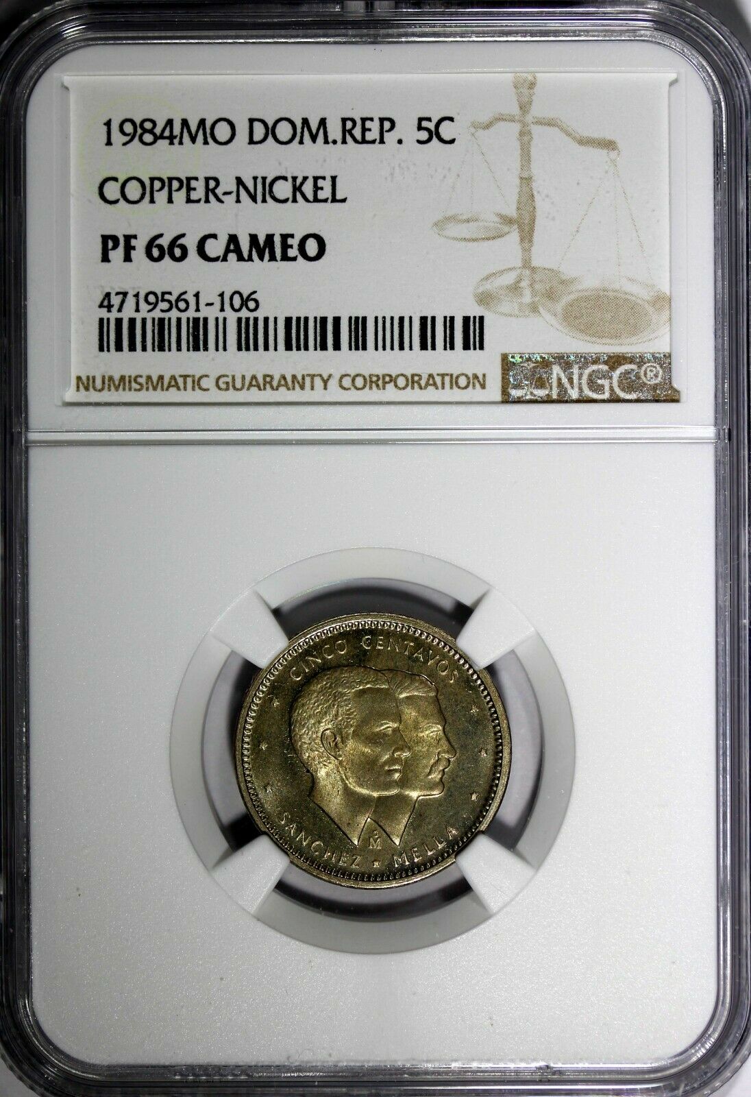 DOMINICAN REPUBLIC PROOF 1984 MO 5 Centavos NGC PF66  CAMEO KM# 59 - Fresh Stock Dated December 2025